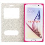 Wholesale Samsung Galaxy S6 Slim Window View Magnetic Flip Leather Case (Hot Pink)